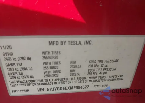 2021 Tesla Model Y Long Range Dual Motor All-Wheel Drive from USA, damaged, VIN 5YJYGDEEXMF084622